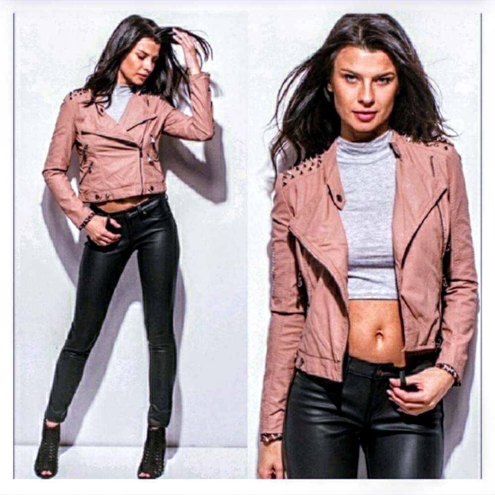 Special! Mauve Studded Moto Jacket. Medium - Picture 2 of 2